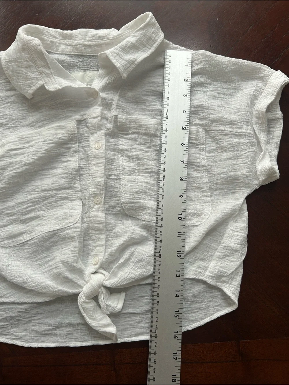 Zara White Short-Sleeve Button Front Crop Top size 11-12